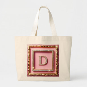 Grand Tote Bag Cadre Doré Monogramme Diamant D Paillettes Roses
