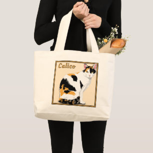 Grand Tote Bag Calico Cat Personnalisé