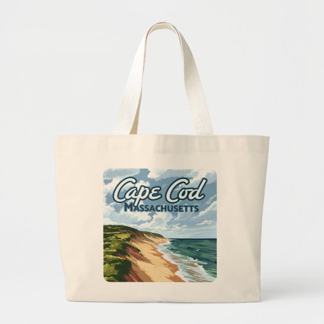 Grand Tote Bag Cape Cod Beach Mer Massachusetts Bleu (Devant)