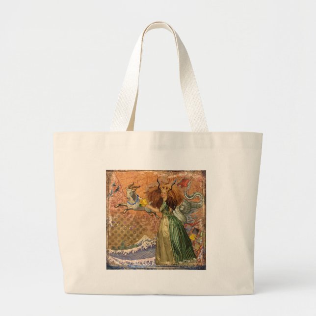 Grand Tote Bag Capricorn Femme Chèvre Whimsical Amusant (Devant)