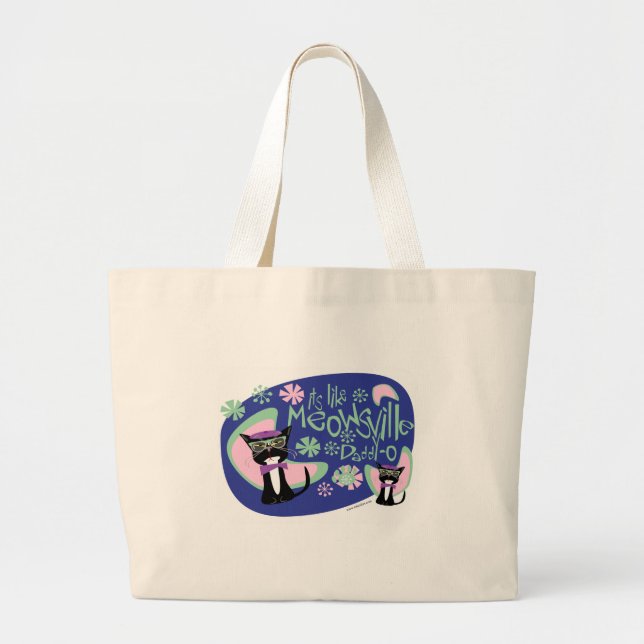Grand Tote Bag Caractère Beatnik de dessin Cinquante Chat Moto (Devant)