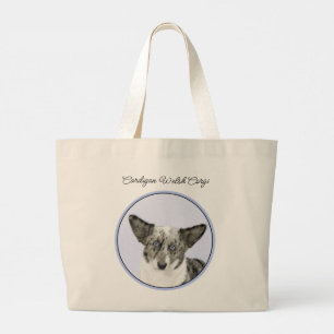 Grand Tote Bag Cardigan Welsh Corgi bleu Merle Peinture Chien Art