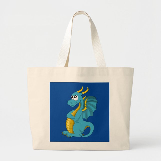 Grand Tote Bag Caricature de dragon bleu (Devant)