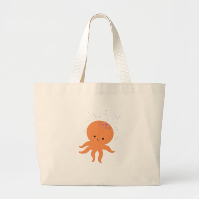 Grand Tote Bag Caricature de la pieuvre mignonne (Devant)
