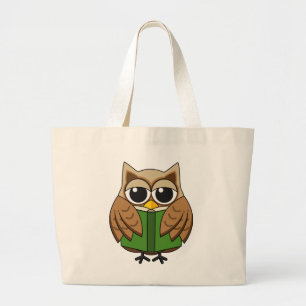 Grand Tote Bag Caricature du livre de lecture de la Chouette