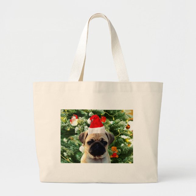 Grand Tote Bag Carlin Chien Chien Chien de Noël Arbre de Noël Orn (Devant)