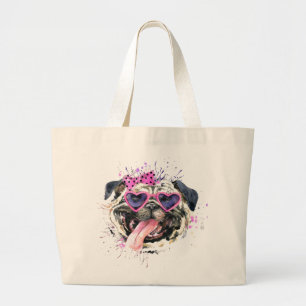 Grand Tote Bag Carlin rose mignon d'aquarelle