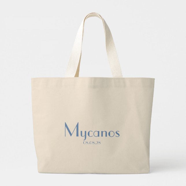 Grand Tote Bag Carré Bleu Personnalisé Nom Et Destination Design (Dos)