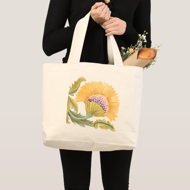 Grand Tote Bag Carreaux floraux de l'abbaye - Jaune (Devant (produit))