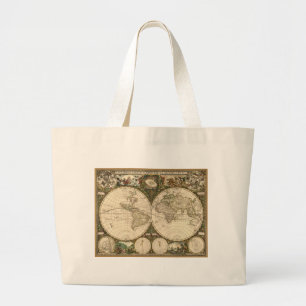 Grand Tote Bag Carte 1660 du monde d'antiquité par Frederick de