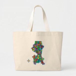 Grand Tote Bag Carte couleur brillamment de Seattle