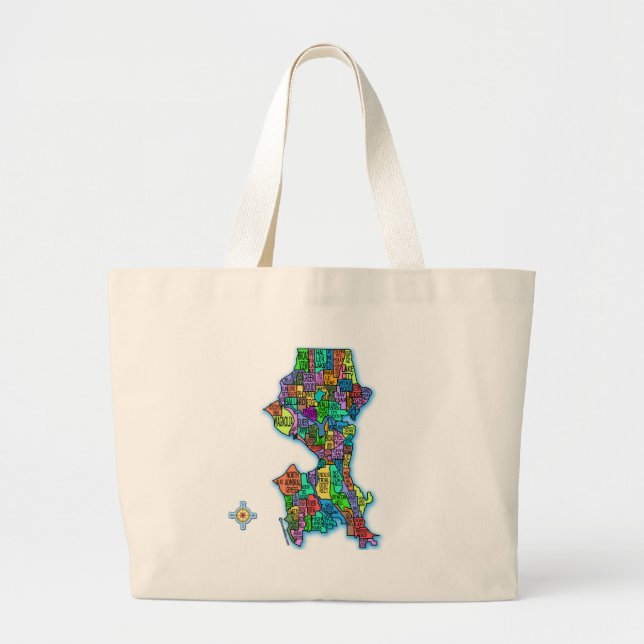 Grand Tote Bag Carte couleur brillamment de Seattle (Devant)