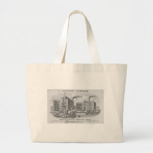 Grand Tote Bag Carte de commerce Vintage café