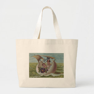 Grand Tote Bag Carte de Pâques Antique Œuf de Voile Enfants