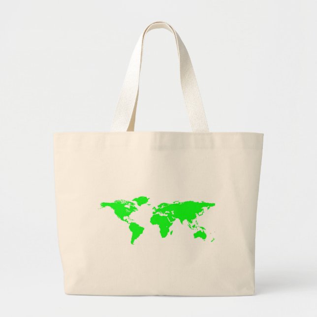Grand Tote Bag Carte du monde blanc vert (Devant)