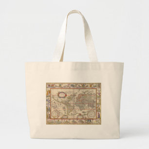 Grand Tote Bag Carte médiévale du Monde connu (par Willem Blaeu)