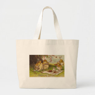Grand Tote Bag Carte Pâques vintage