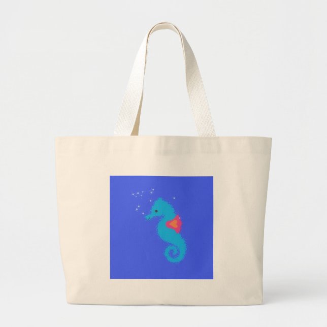 Grand Tote Bag Carton bleu Seahorse (Devant)