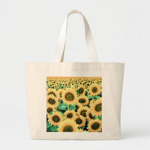 Grand Tote Bag Champ de tournesols jaunes dorés