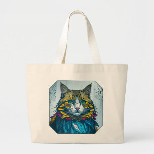 Grand Tote Bag Chat a mangé la plume de canari Art de portrait
