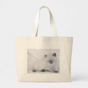 Grand Tote Bag Chat blanc faisant sa toilette