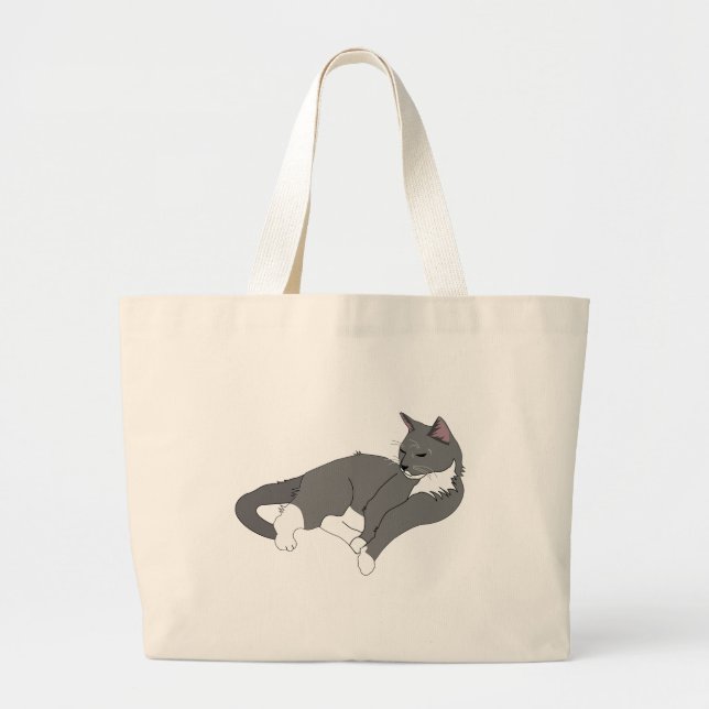 Grand Tote Bag Chat gris et blanc Tuxedo (Devant)