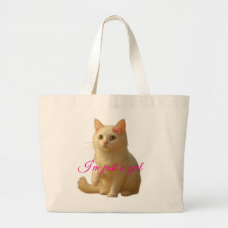 Grand Tote Bag Chat Mignon "Je Suis Juste Une Fille" Citation Per