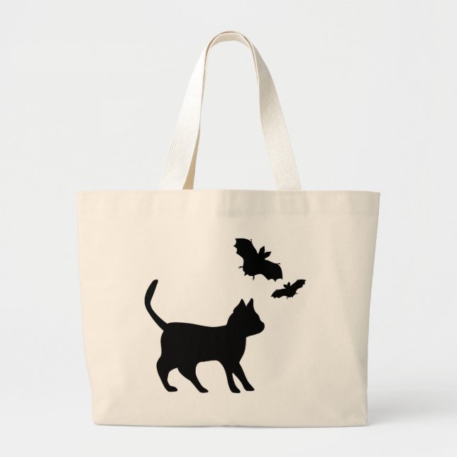 Grand Tote Bag Chat noir avec chauve-souris (Devant)