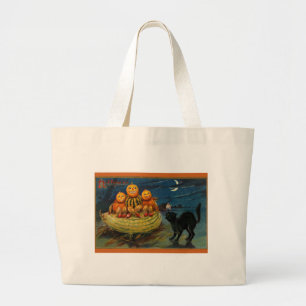Grand Tote Bag Chat noir vintage Halloween Citrouille