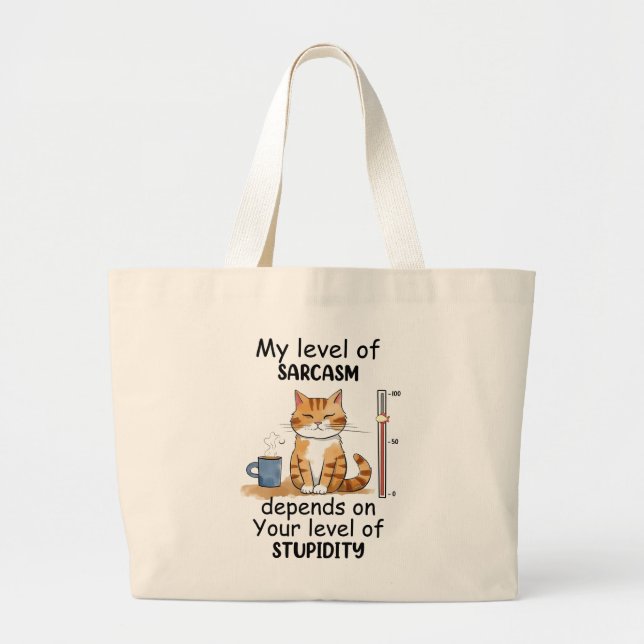Grand Tote Bag Chat Sarcastique - Drôle Orange Art (Devant)