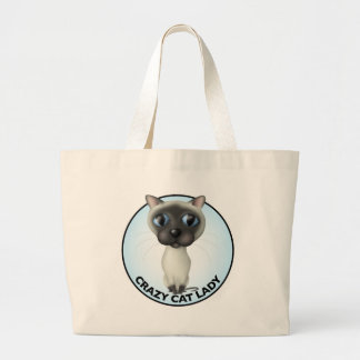 Grand Tote Bag Chat siamois - Madame folle de chat