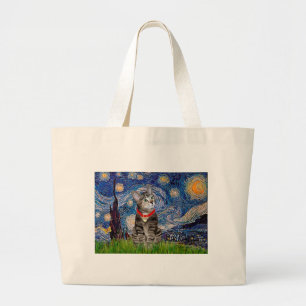 Grand Tote Bag CHAT (Tigré2) - Nuit étoilée