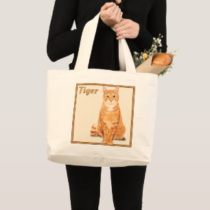 Grand Tote Bag Chat Tigre Tabby Orange Gingembre Personnalisé
