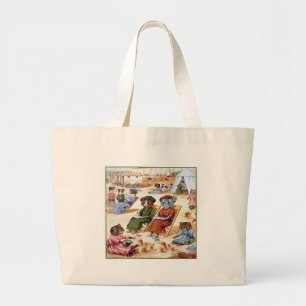 Grand Tote Bag Chats à la plage par Louis Wain