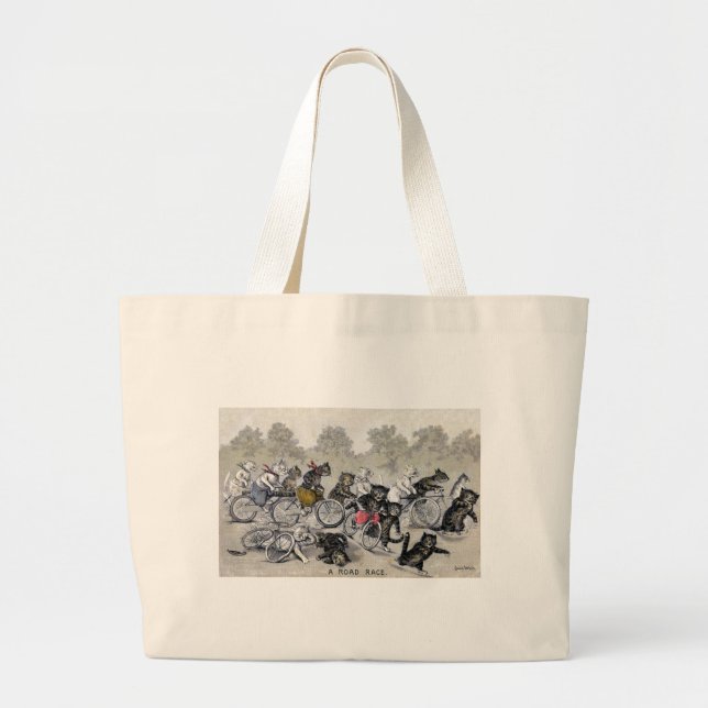 Grand Tote Bag Chats d'équitation de bicyclette (Devant)