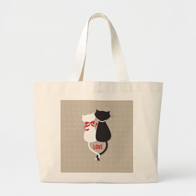 Grand Tote Bag Chats en amour Entouré de Coeurs (Devant)