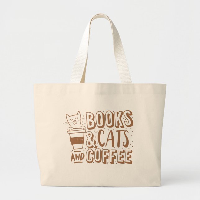 Grand Tote Bag chats et café de livres (Devant)
