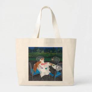 Grand Tote Bag Chats jouant au Mahjong