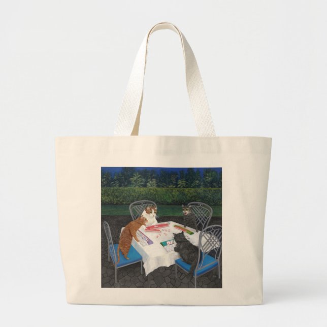 Grand Tote Bag Chats jouant au Mahjong (Devant)