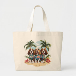 Grand Tote Bag Chemises Hawaïennes pour Chiens Basset Hound