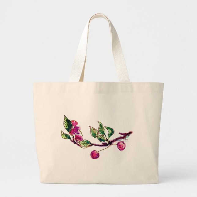 Grand Tote Bag Cherry Branch et votre nom (Devant)