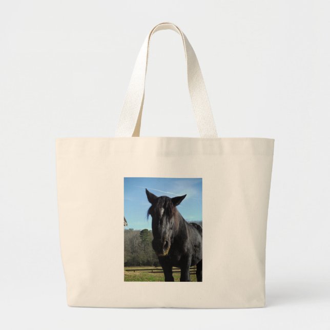 Grand Tote Bag Cheval à bascule noir secouru (Devant)