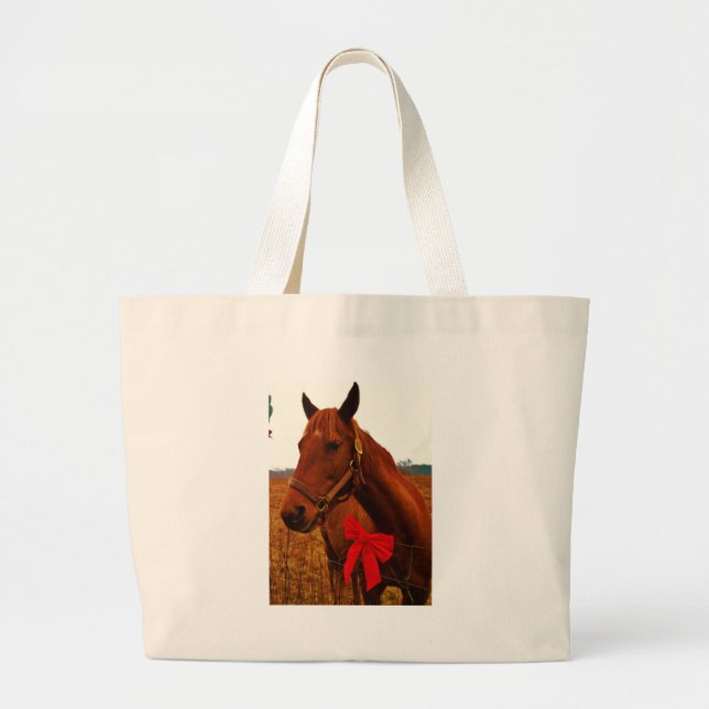 Grand Tote Bag Cheval avec Bow rouge (Devant)