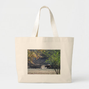 Grand Tote Bag Cheval Brown à pied à travers la clôture
