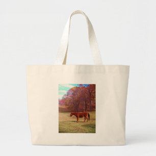 Grand Tote Bag Cheval Brown dans un champ d'herbe
