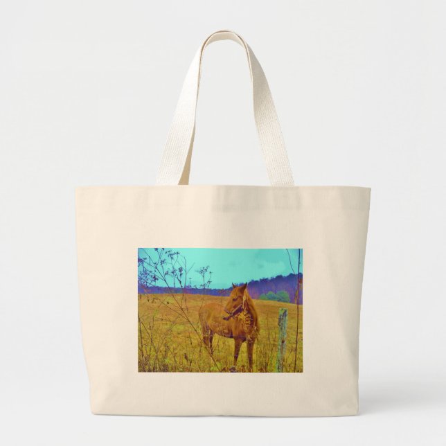 Grand Tote Bag Cheval de couleur rétro (Devant)
