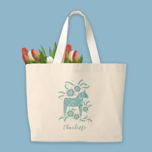 Grand Tote Bag Cheval de Dala suédois personnalisé