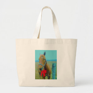 Grand Tote Bag Cheval de Noël rétro