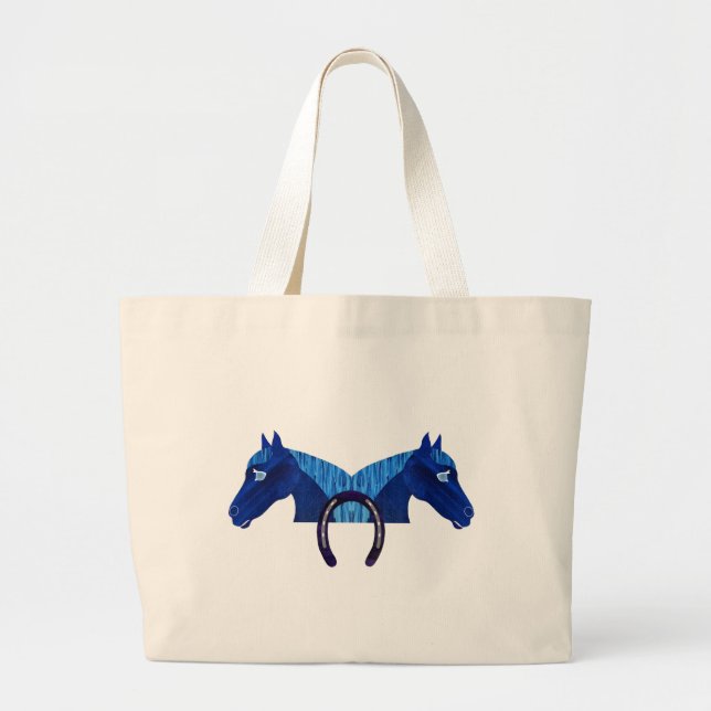 Grand Tote Bag Cheval Double Bleu Et Un Chandail (Devant)