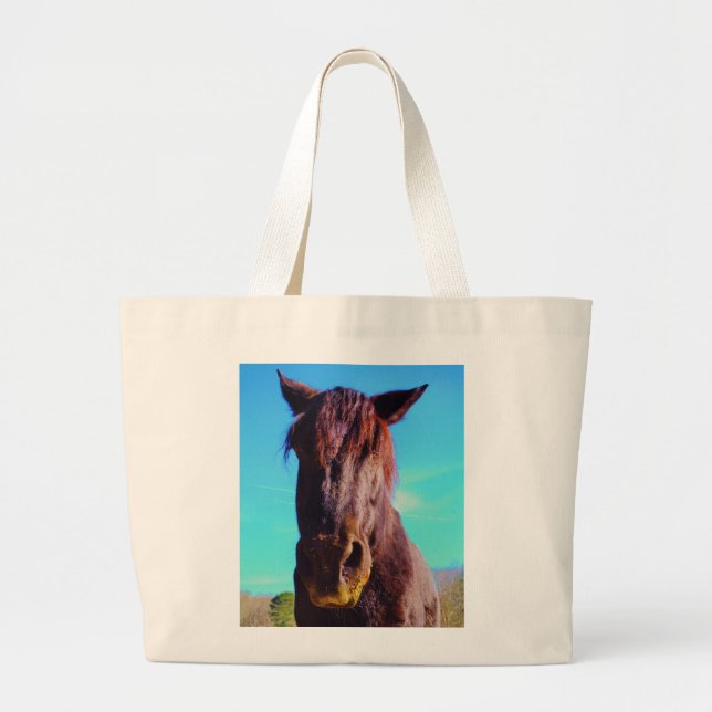 Grand Tote Bag Cheval pourpre avec Bouche verte (Devant)